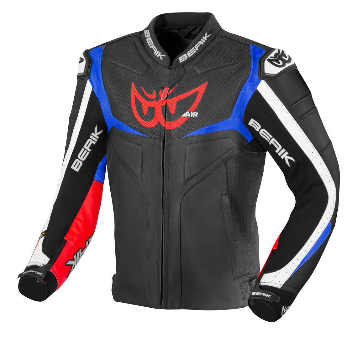 Berik Wild Chase Motorcycle Leather Jacket#color_black-white-red-blue