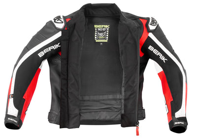 Berik Wild Chase Motorcycle Leather Jacket#color_black-white-red
