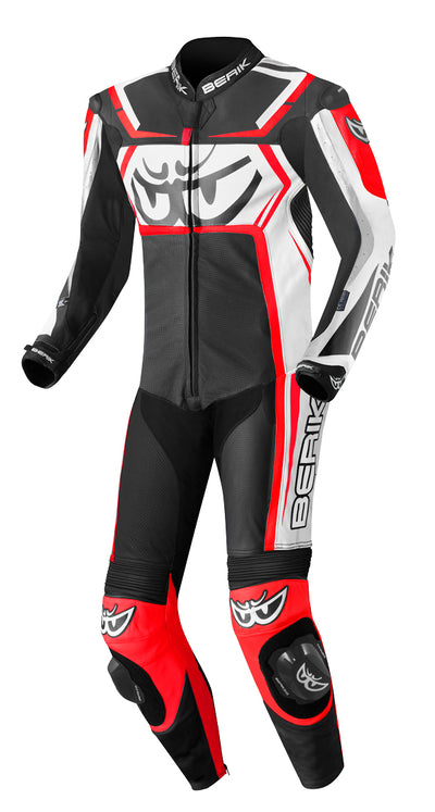 Berik Race-Tech One Piece Motorcycle Leather Suit#color_black-red-white