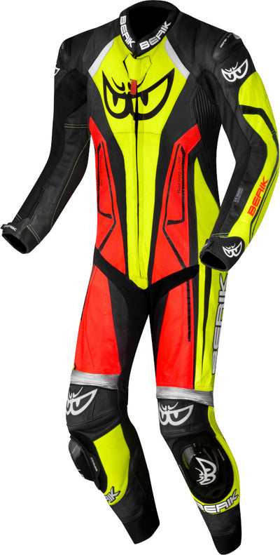 Berik Losail-R perforated One Piece Kangaroo Motorcycle Leather Suit#color_black-red-yellow