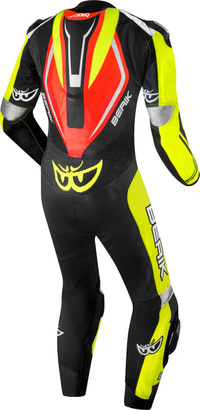 Berik Losail-R perforated One Piece Kangaroo Motorcycle Leather Suit#color_black-red-yellow