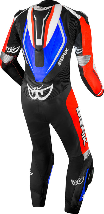Berik Losail-R perforated One Piece Kangaroo Motorcycle Leather Suit#color_black-red-blue