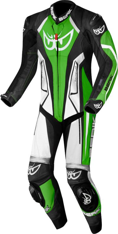 Berik Losail-R perforated One Piece Kangaroo Motorcycle Leather Suit#color_black-white-green