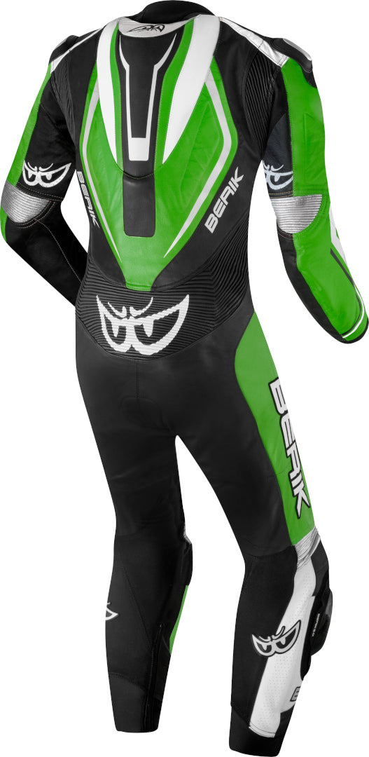 Berik Losail-R perforated One Piece Kangaroo Motorcycle Leather Suit#color_black-white-green