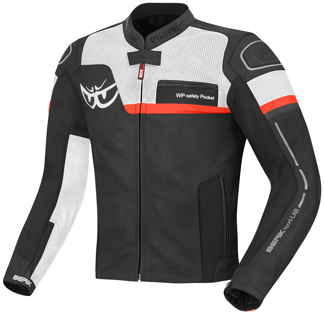 Berik Sportivo Motorcycle Leather Jacket#color_black-white-red