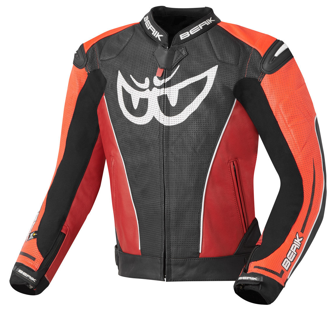 Berik Street Motorcycle Leather Jacket#color_black-red