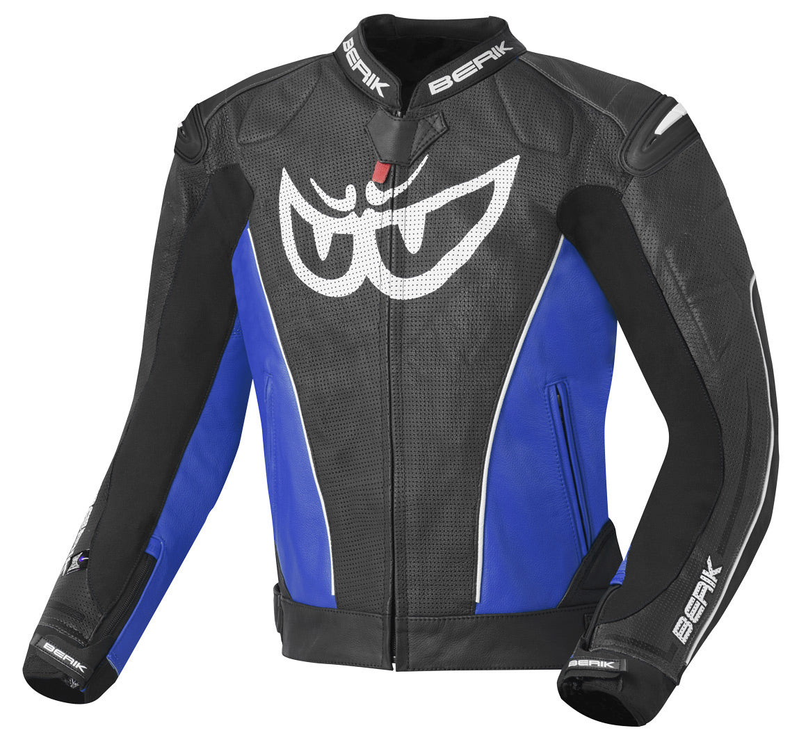 Berik Street Motorcycle Leather Jacket#color_black-blue