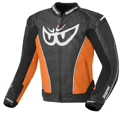 Berik Street Motorcycle Leather Jacket#color_black-orange