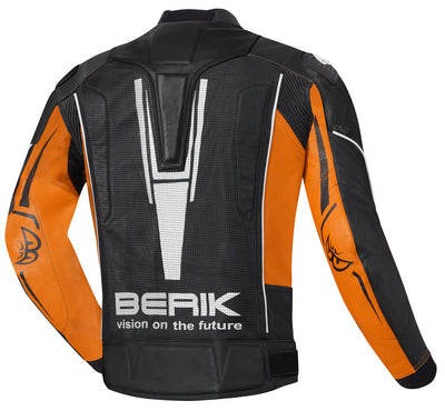 Berik Street Motorcycle Leather Jacket#color_black-orange