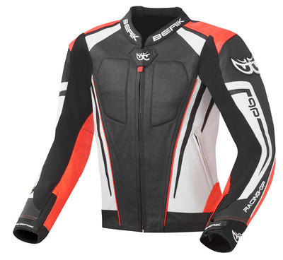 Berik Striper Evo Motorcycle Leather Jacket#color_black-white-red