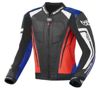 Berik Striper Evo Motorcycle Leather Jacket#color_black-red-blue