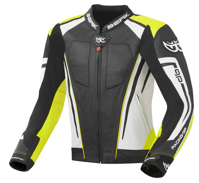 Berik Striper Evo Motorcycle Leather Jacket#color_black-white-yellow