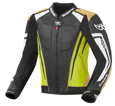 Berik Striper Evo Motorcycle Leather Jacket#color_black-yellow