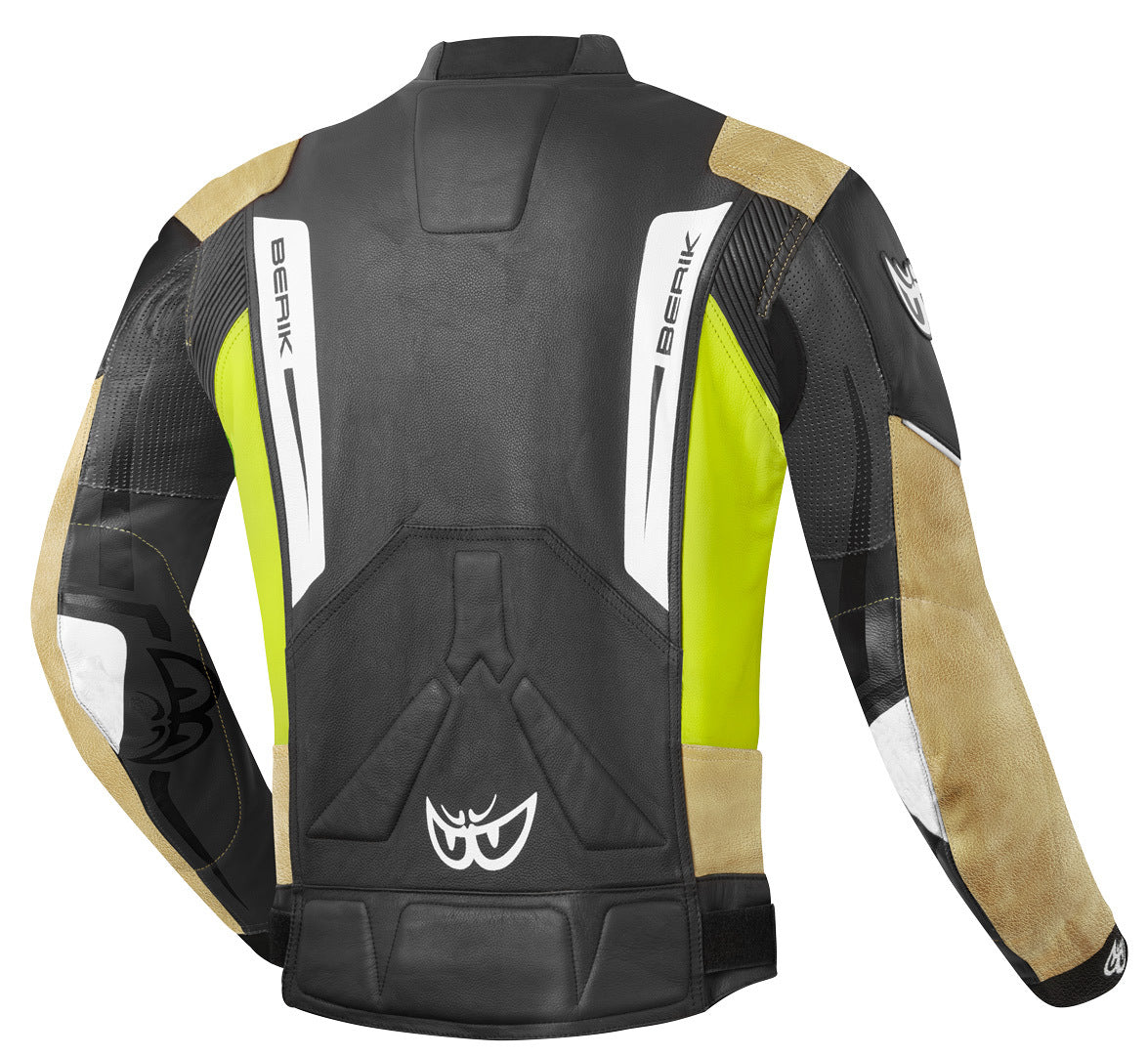 Berik Striper Evo Motorcycle Leather Jacket#color_black-yellow