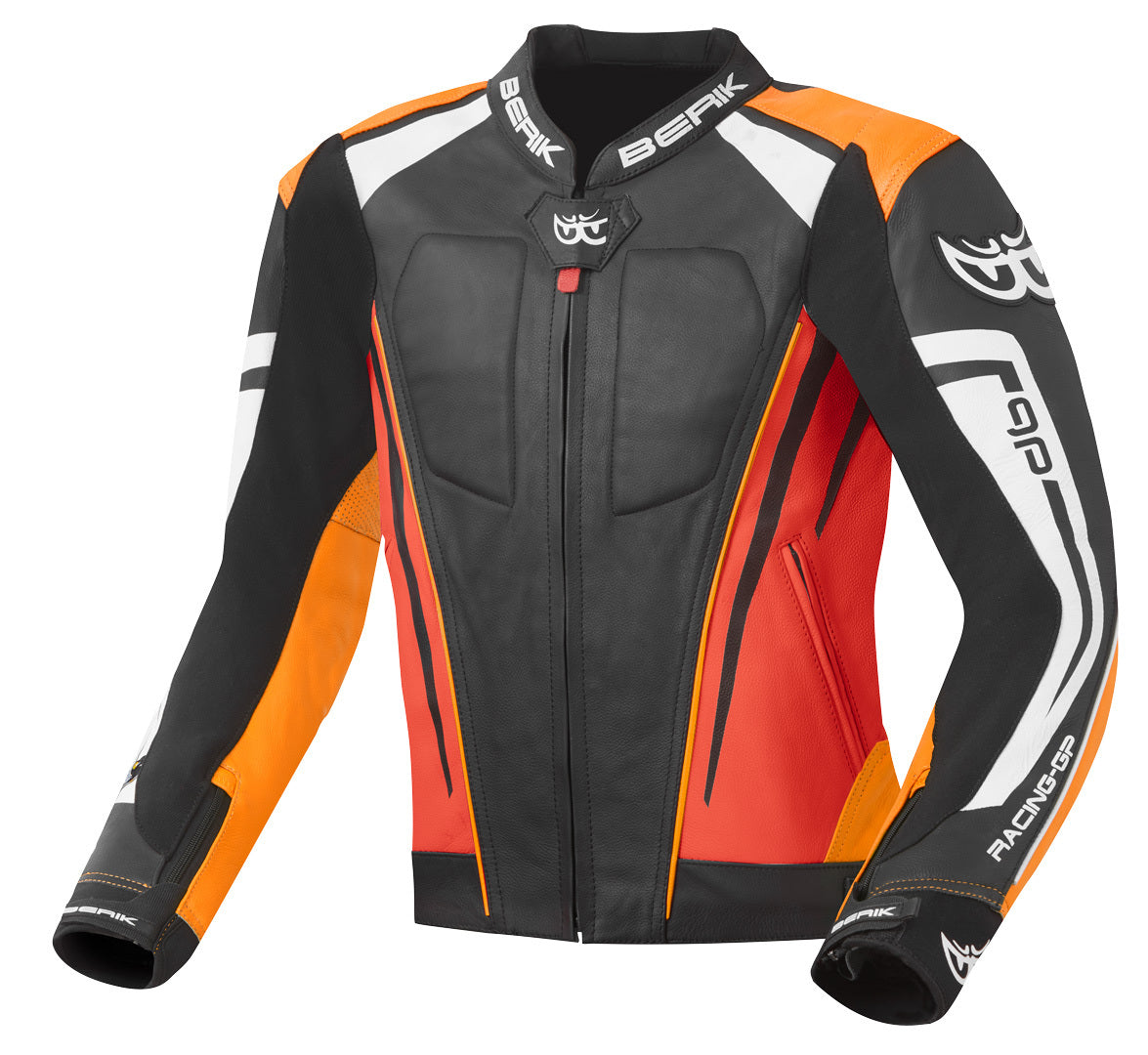 Berik Striper Evo Motorcycle Leather Jacket#color_black-orange