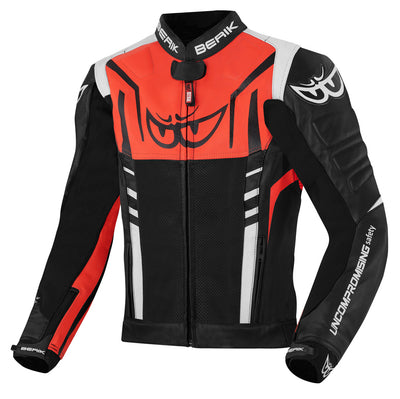Berik Striper Motorcycle Leather Jacket#color_black-white-red