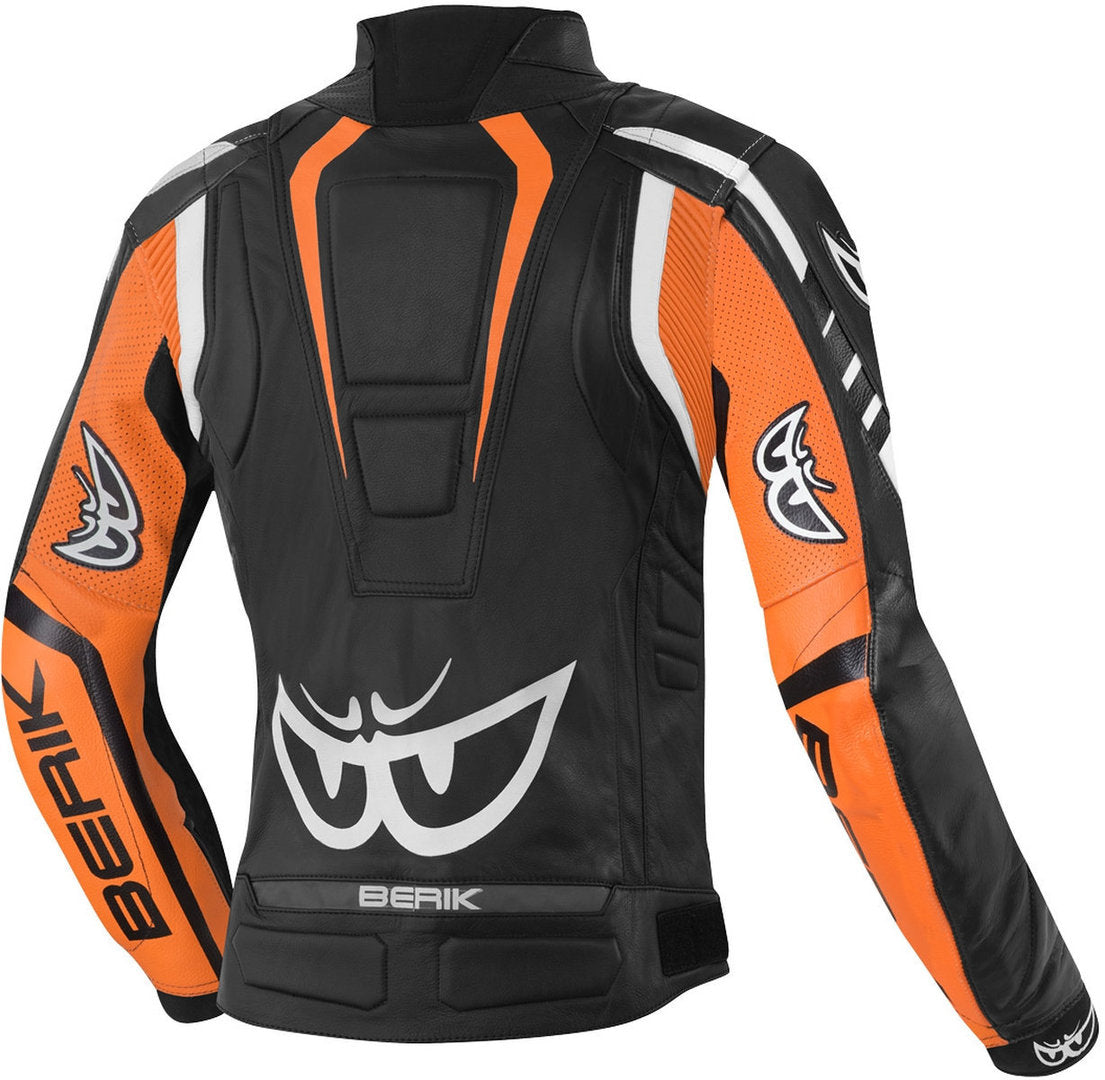 Berik Striper Ladies Motorcycle Leather Jacket#color_black-white-orange