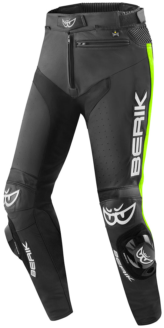 Berik Track Motorcycle Leather Pants#color_black-yellow
