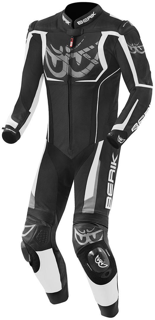 Berik NexG One Piece Motorcycle Leather Suit#color_black-white