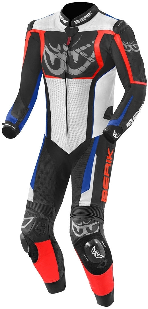 Berik NexG One Piece Motorcycle Leather Suit#color_black-red-blue-grey