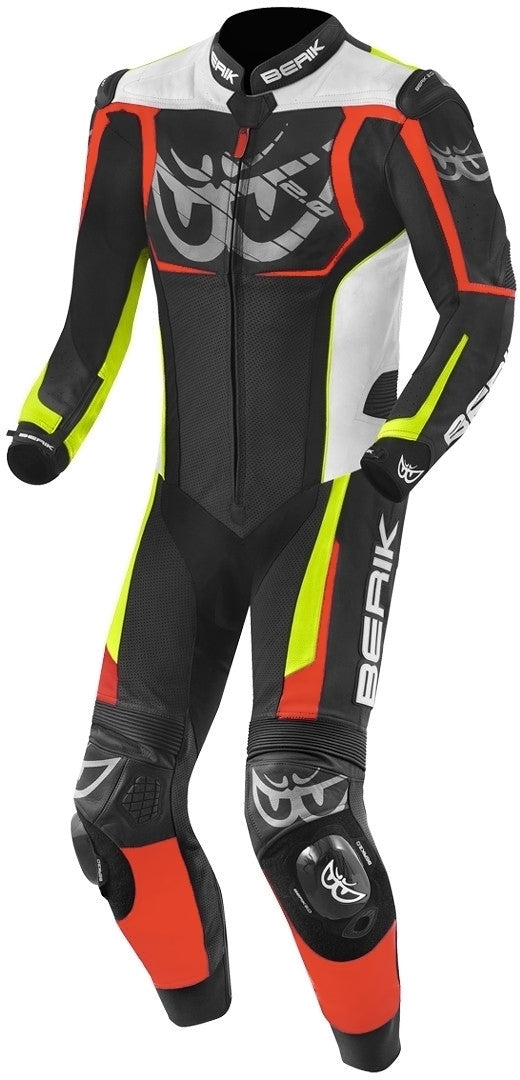 Berik NexG One Piece Motorcycle Leather Suit#color_black-grey-yellow-red