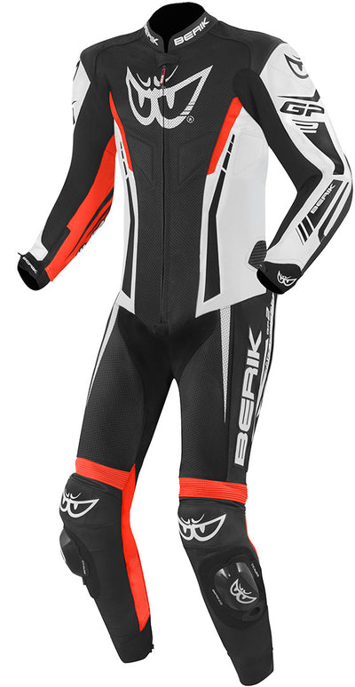 Berik Monza One Piece Motorcycle Leather Suit#color_black-white-red