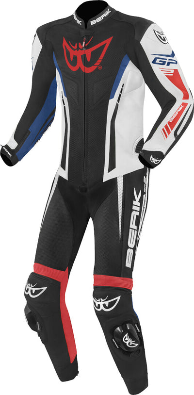 Berik Monza One Piece Motorcycle Leather Suit#color_black-white-red-blue