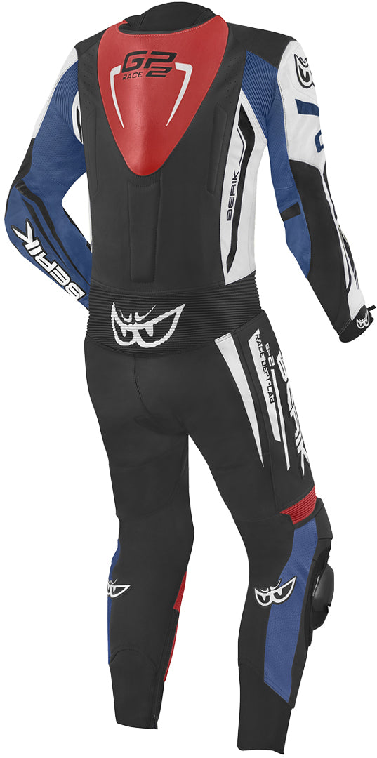 Berik Monza One Piece Motorcycle Leather Suit#color_black-white-red-blue