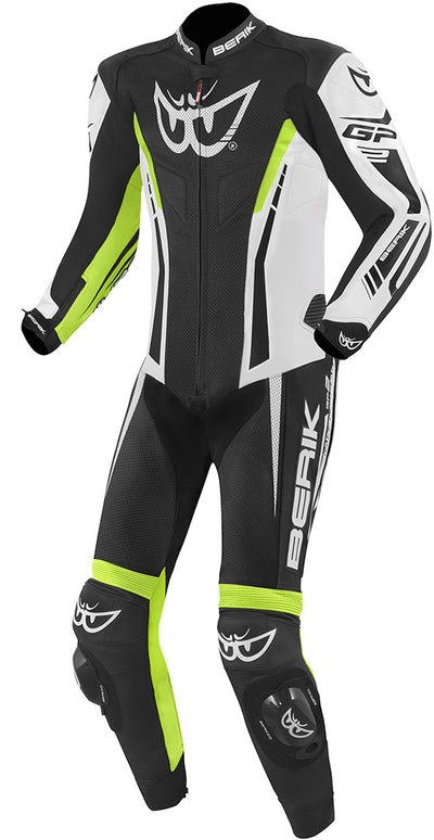 Berik Monza One Piece Motorcycle Leather Suit#color_black-white-yellow