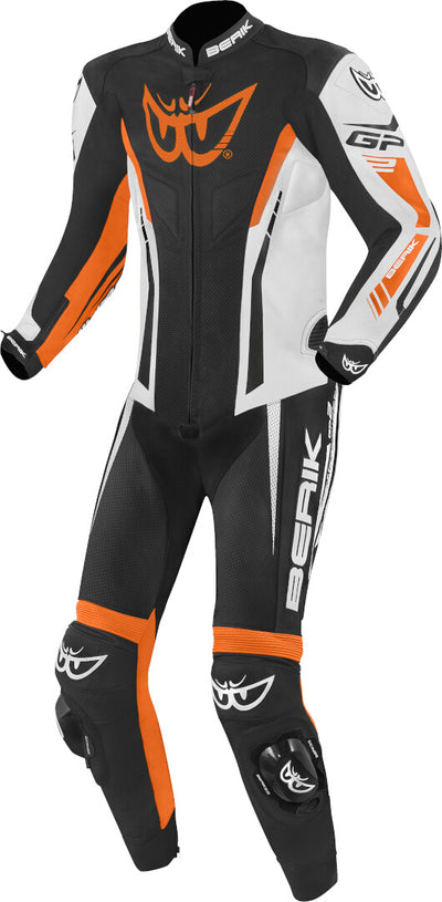 Berik Monza One Piece Motorcycle Leather Suit#color_black-white-orange