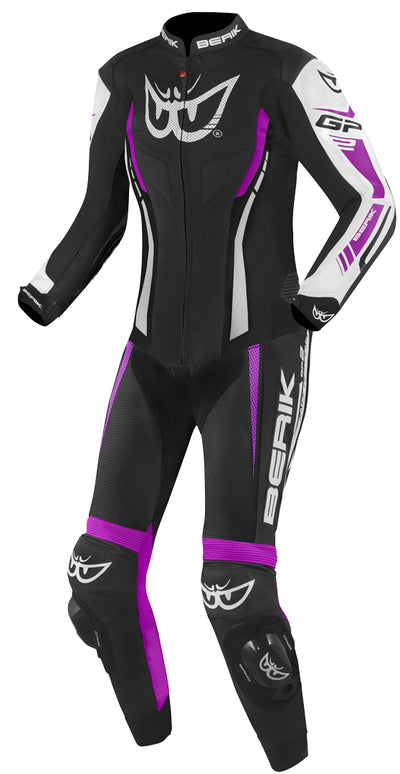 Berik Monza Ladies One Piece Motorcycle Leather Suit#color_black-purple