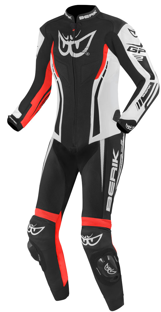 Berik Monza Ladies One Piece Motorcycle Leather Suit#color_black-white-neon-red