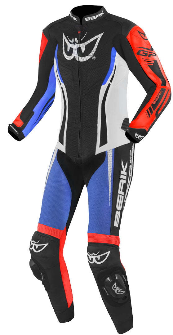Berik Monza Ladies One Piece Motorcycle Leather Suit#color_black-white-red-blue