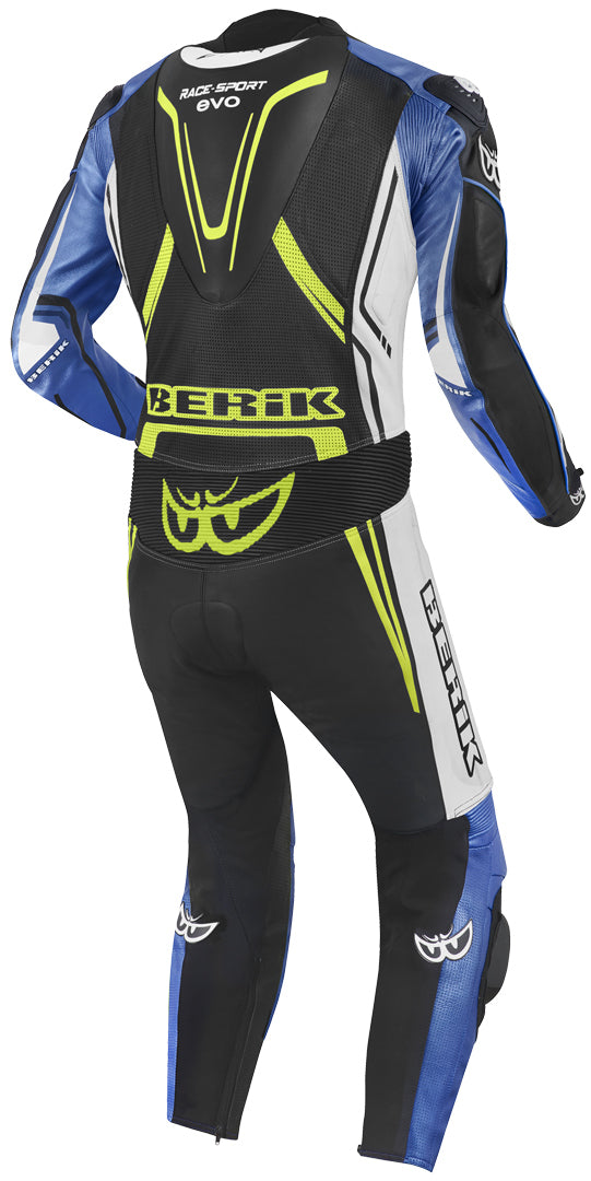 Berik Adria-X One Piece Motorcycle Leather Suit#color_black-white-blue-yellow