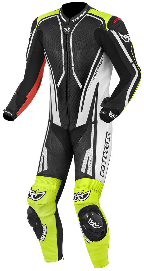 Berik Adria-X One Piece Motorcycle Leather Suit#color_black-white-red-yellow