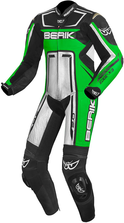 Berik Cosmic One Piece Motorcycle Leather Suit#color_black-white-green