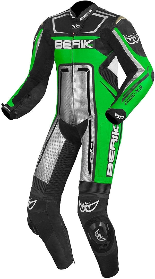 Berik Cosmic One Piece Motorcycle Leather Suit#color_black-white-green