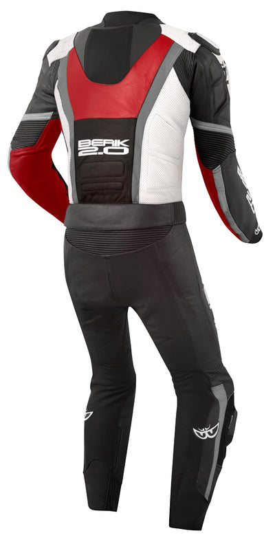 Berik Losail Two Piece Motorcycle Leather Suit#color_black-white-red