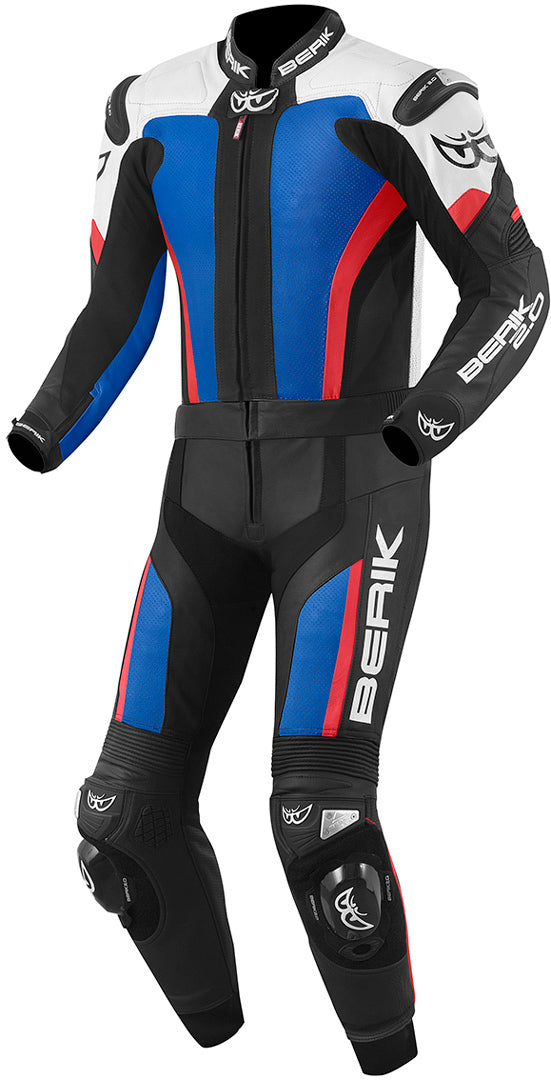 Berik Losail Two Piece Motorcycle Leather Suit#color_white-blue-red