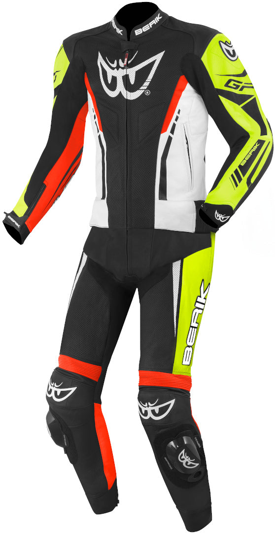 Berik Monza Two Piece Motorcycle Leather Suit#color_black-white-red-yellow