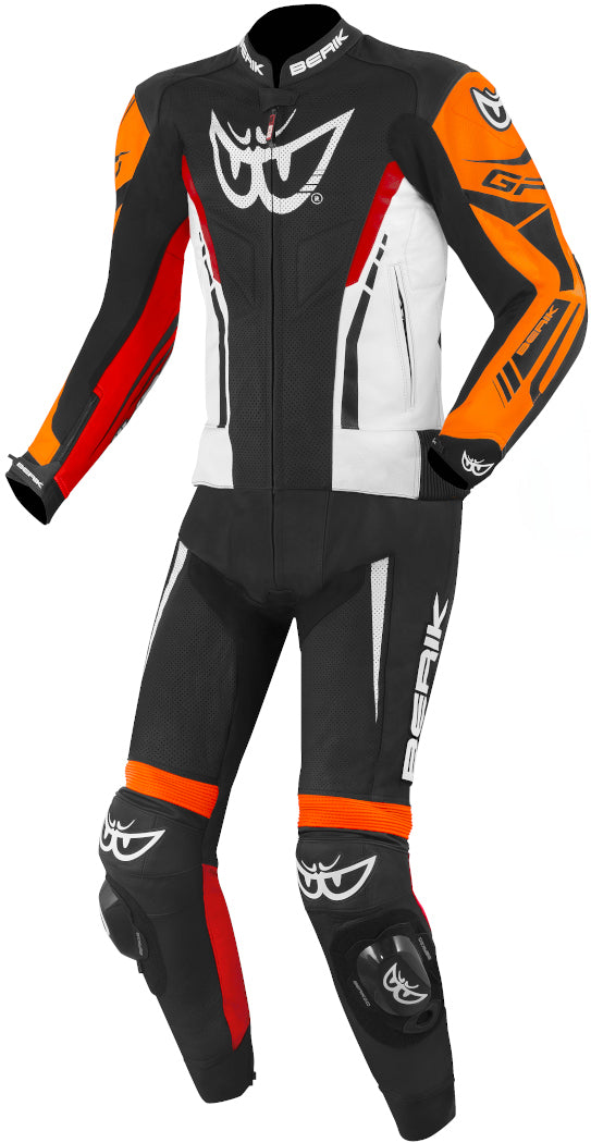 Berik Monza Two Piece Motorcycle Leather Suit#color_black-white-red-orange