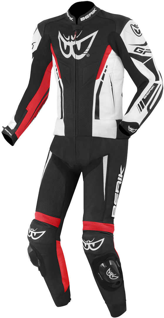 Berik Monza Two Piece Motorcycle Leather Suit#color_black-white-neon-red
