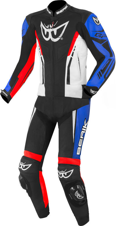 Berik Monza Two Piece Motorcycle Leather Suit#color_black-white-red-blue