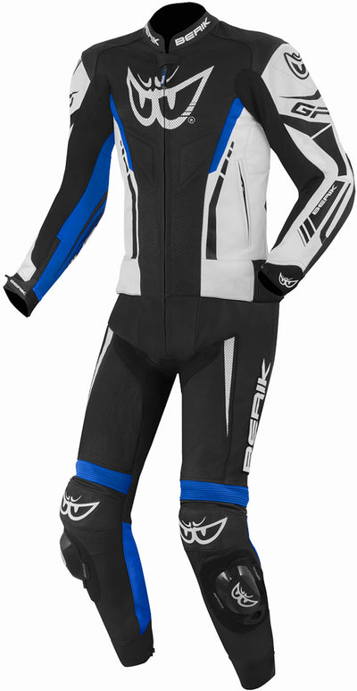 Berik Monza Two Piece Motorcycle Leather Suit#color_black-white-neon-blue