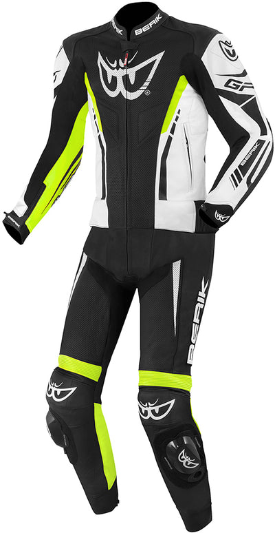 Berik Monza Two Piece Motorcycle Leather Suit#color_black-white-yellow