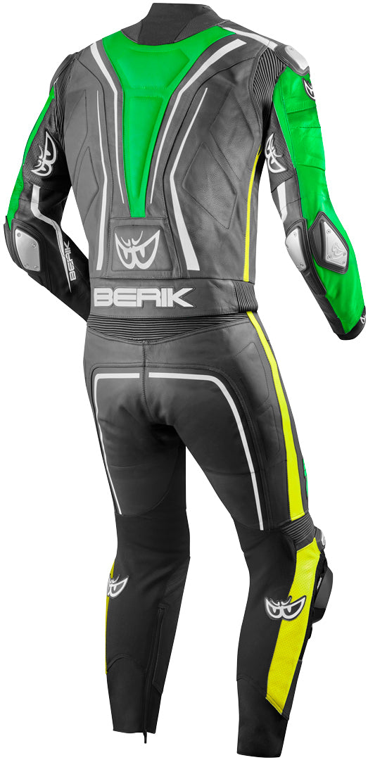 Berik Flumatic Evo Two Piece Motorcycle Leather Suit#color_black-fluo-yellow-green