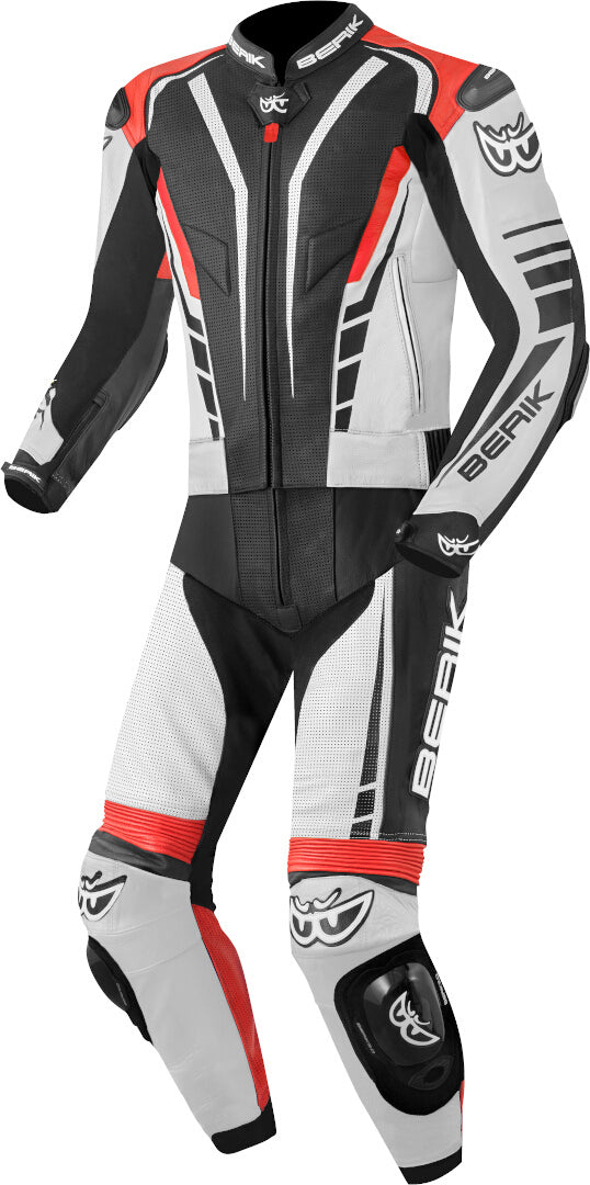 Berik XR-Ace Two Piece Motorcycle Leather Suit#color_black-white-red