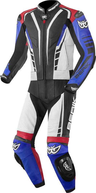 Berik XR-Ace Two Piece Motorcycle Leather Suit#color_black-white-red-blue