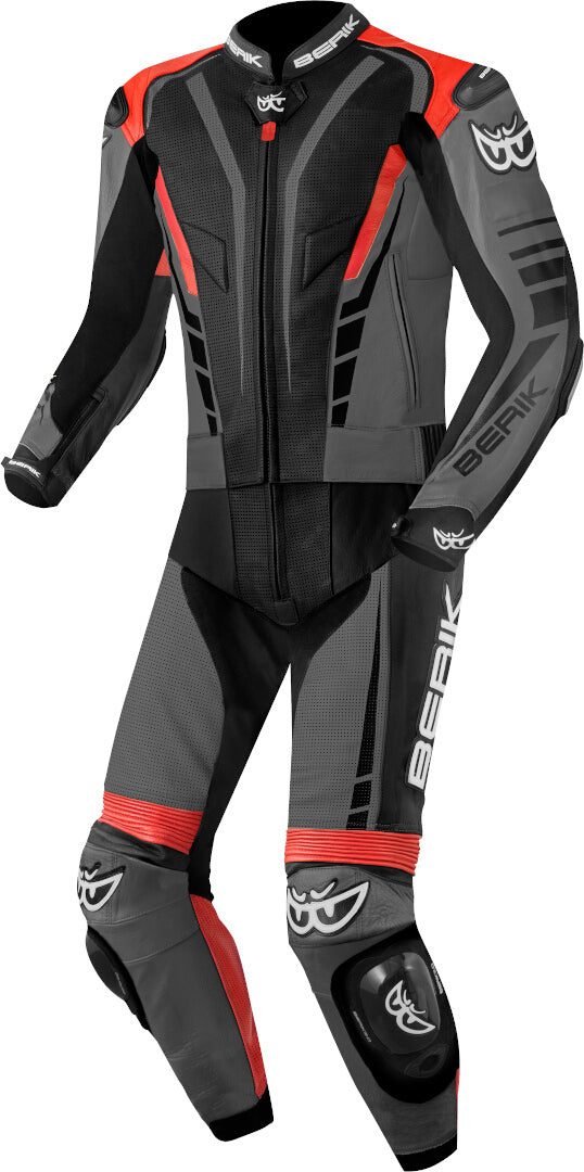 Berik XR-Ace Two Piece Motorcycle Leather Suit#color_black-grey-red