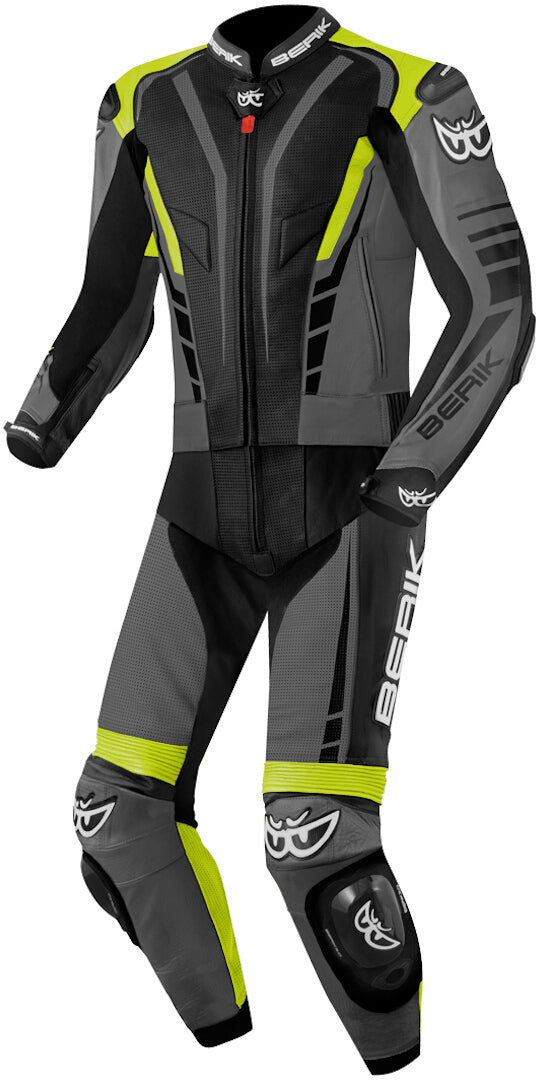 Berik XR-Ace Two Piece Motorcycle Leather Suit#color_black-grey-yellow